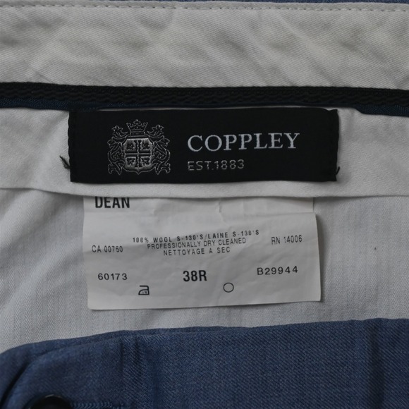 Coppley 38x30 Blue Super 130s Wool Flat Front Slim Straight Dress Mens Pants - Picture 6 of 9